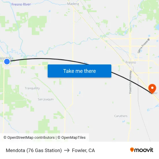 Mendota (76 Gas Station) to Fowler, CA map