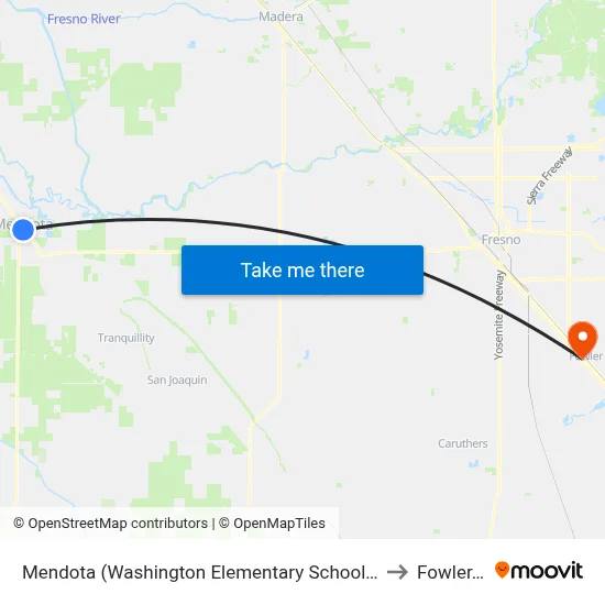 Mendota (Washington Elementary School Bus Shelter) to Fowler, CA map