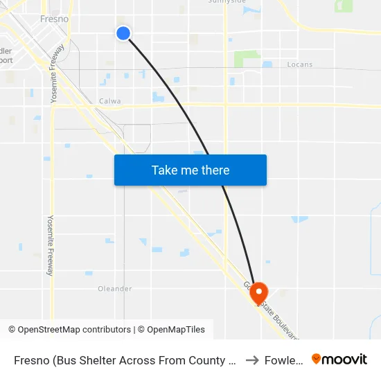 Fresno (Bus Shelter Across From County Social Services) to Fowler, CA map