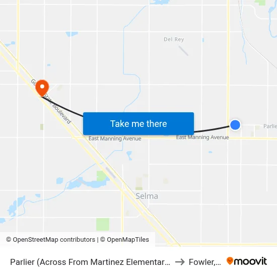 Parlier (Across From Martinez Elementary School) to Fowler, CA map