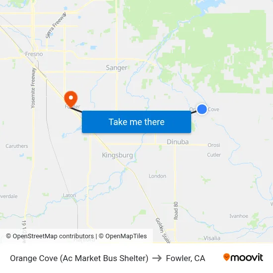 Orange Cove (Ac Market Bus Shelter) to Fowler, CA map