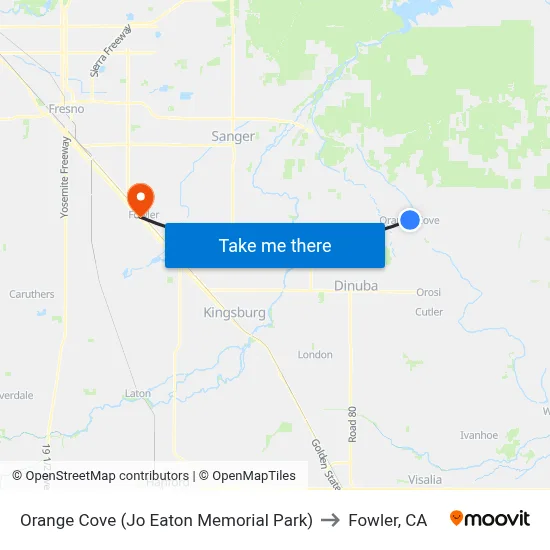 Orange Cove (Jo Eaton Memorial Park) to Fowler, CA map