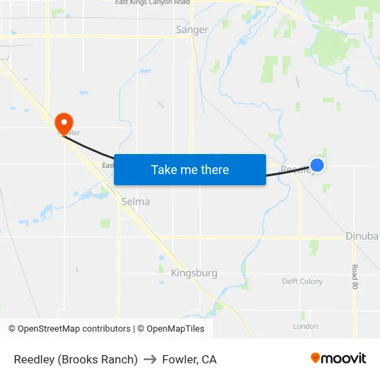 Reedley (Brooks Ranch) to Fowler, CA map