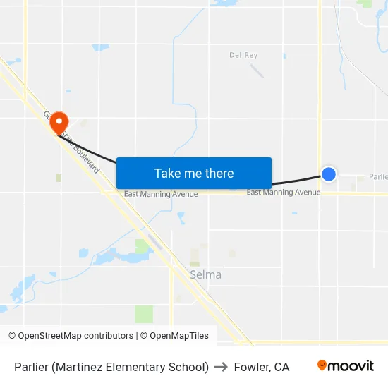 Parlier (Martinez Elementary School) to Fowler, CA map