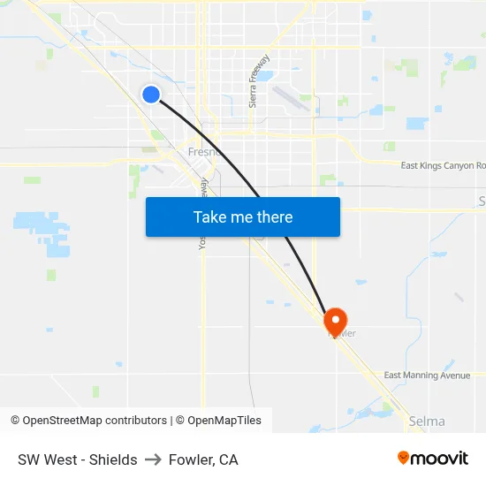 SW West - Shields to Fowler, CA map