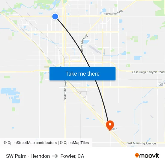 SW Palm - Herndon to Fowler, CA map