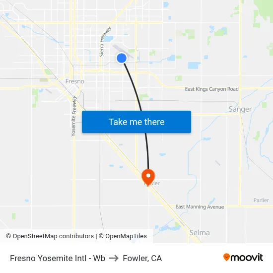Fresno Yosemite Intl - Wb to Fowler, CA map