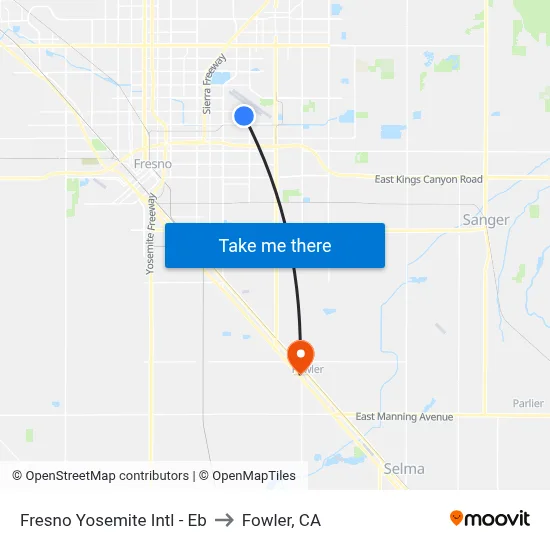Fresno Yosemite Intl - Eb to Fowler, CA map