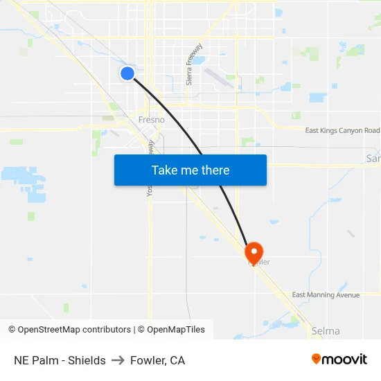 NE Palm - Shields to Fowler, CA map