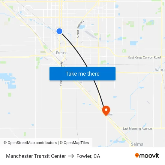 Manchester Transit Center to Fowler, CA map