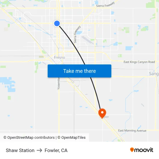 Shaw Station to Fowler, CA map
