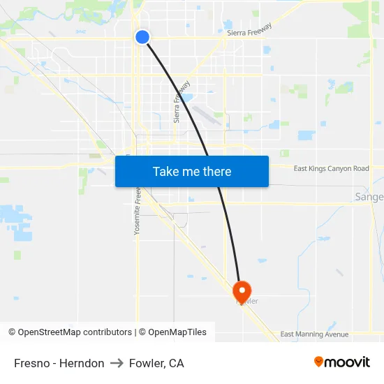 Fresno - Herndon to Fowler, CA map
