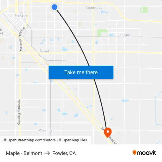 Maple - Belmont to Fowler, CA map