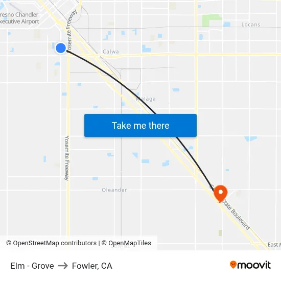 Elm - Grove to Fowler, CA map