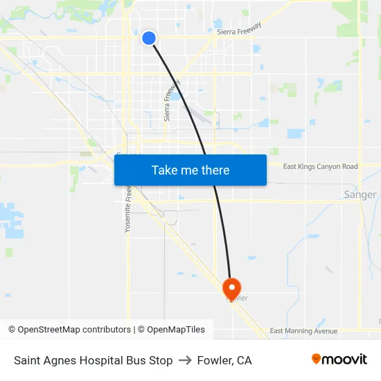 Saint Agnes Hospital  Bus Stop to Fowler, CA map