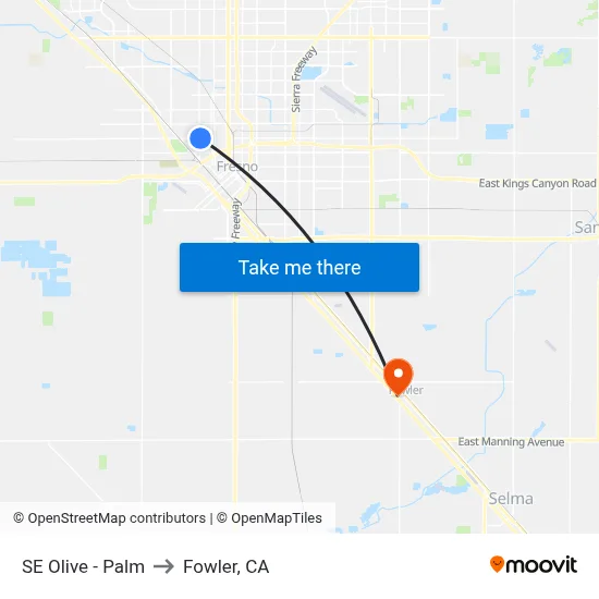 SE Olive - Palm to Fowler, CA map