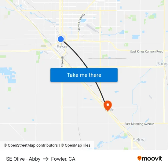 SE Olive - Abby to Fowler, CA map