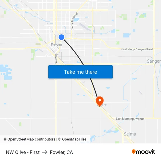 NW Olive - First to Fowler, CA map