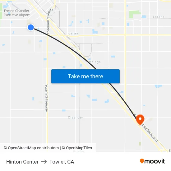 Hinton Center to Fowler, CA map