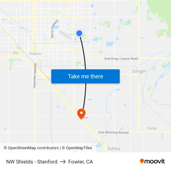 NW Shields - Stanford to Fowler, CA map