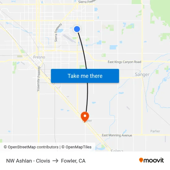 NW Ashlan - Clovis to Fowler, CA map