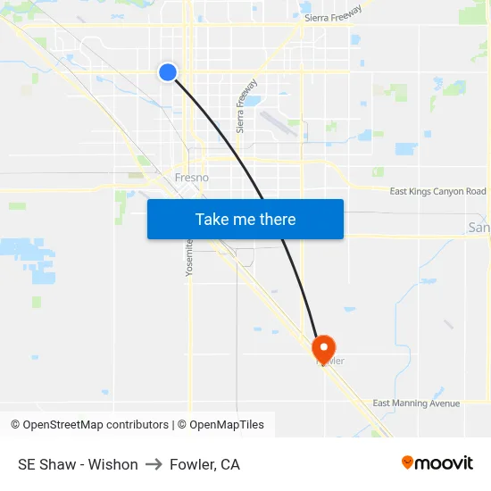 SE Shaw - Wishon to Fowler, CA map