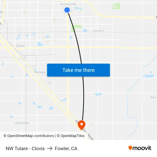 NW Tulare - Clovis to Fowler, CA map