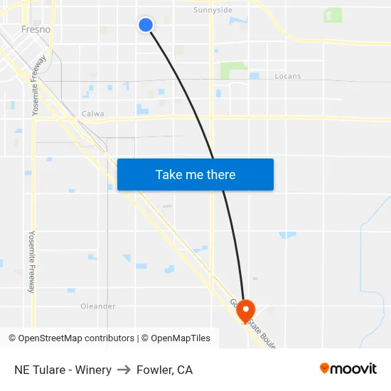NE Tulare - Winery to Fowler, CA map
