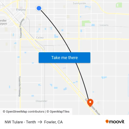 NW Tulare - Tenth to Fowler, CA map