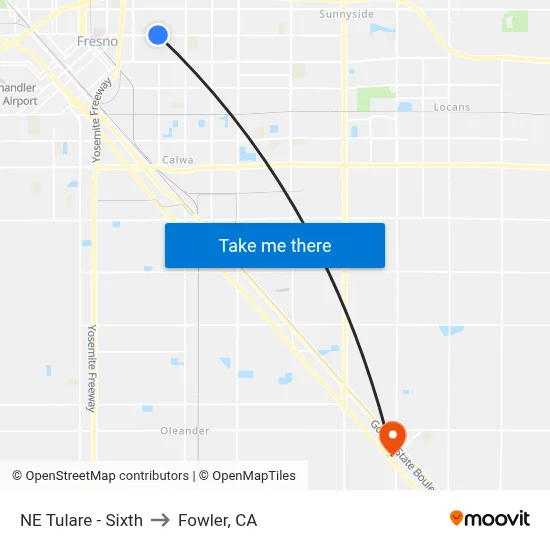 NE Tulare - Sixth to Fowler, CA map