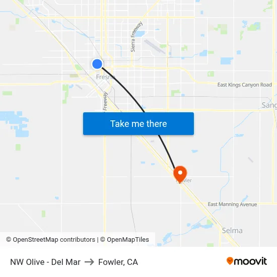 NW Olive - Del Mar to Fowler, CA map