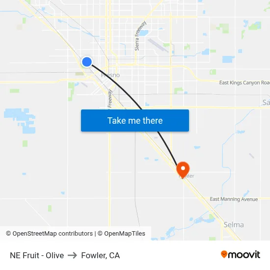 NE Fruit - Olive to Fowler, CA map