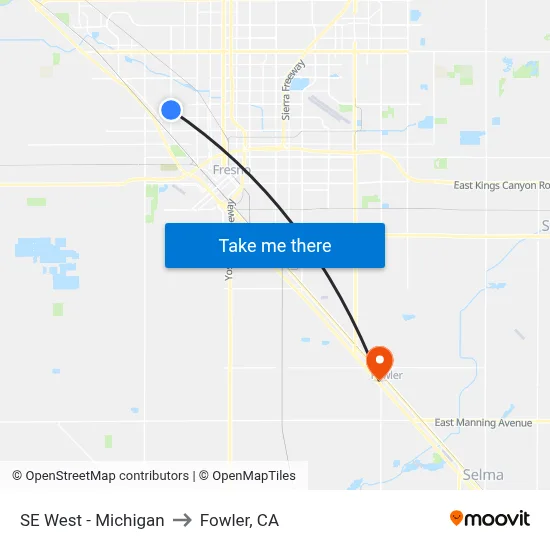 SE West - Michigan to Fowler, CA map