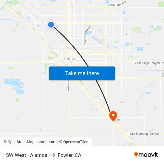 SW West - Alamos to Fowler, CA map