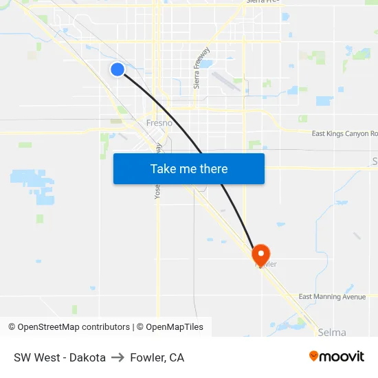 SW West - Dakota to Fowler, CA map