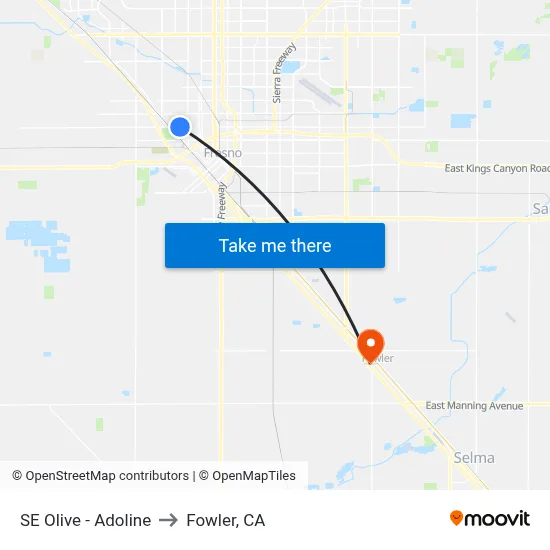 SE Olive - Adoline to Fowler, CA map
