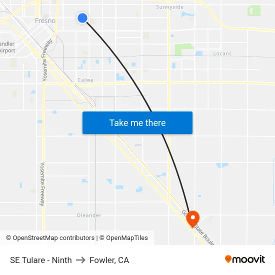 SE Tulare - Ninth to Fowler, CA map