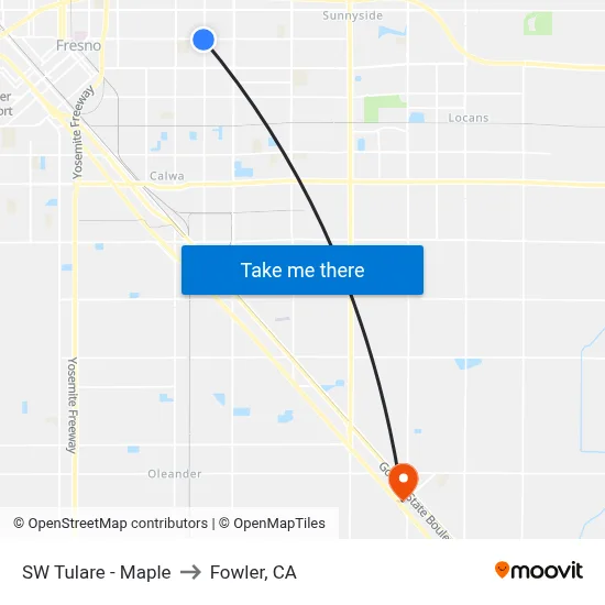 SW Tulare - Maple to Fowler, CA map