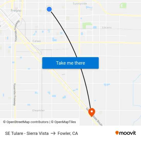 SE Tulare - Sierra Vista to Fowler, CA map