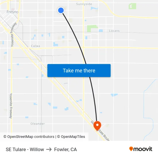 SE Tulare - Willow to Fowler, CA map
