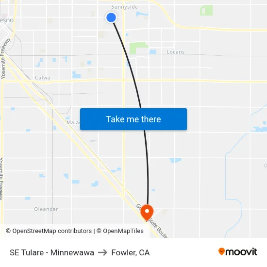 SE Tulare - Minnewawa to Fowler, CA map