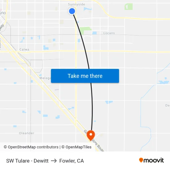 SW Tulare - Dewitt to Fowler, CA map