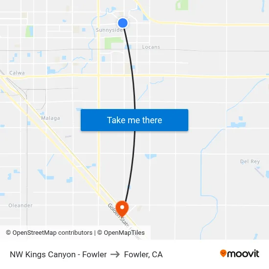 NW Kings Canyon - Fowler to Fowler, CA map