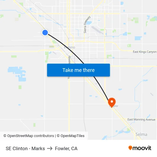 SE Clinton - Marks to Fowler, CA map