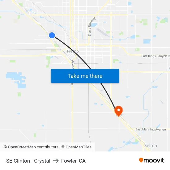 SE Clinton - Crystal to Fowler, CA map