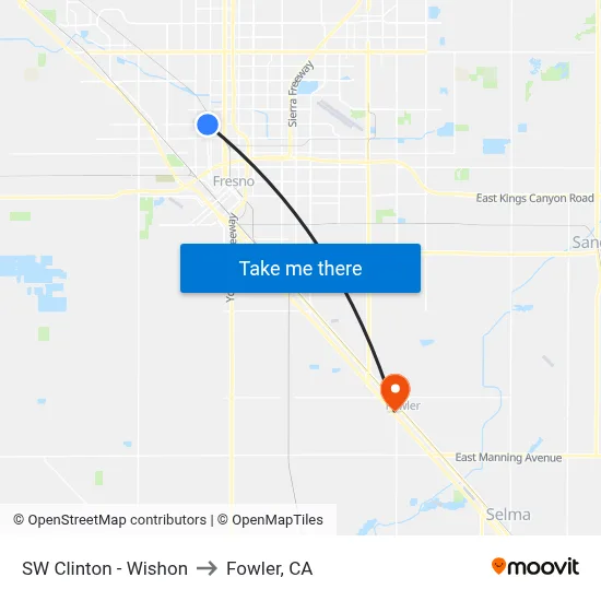 SW Clinton - Wishon to Fowler, CA map