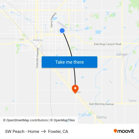SW Peach - Home to Fowler, CA map
