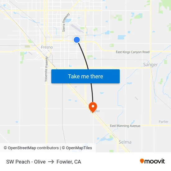 SW Peach - Olive to Fowler, CA map