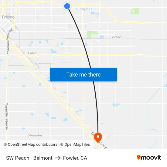 SW Peach - Belmont to Fowler, CA map