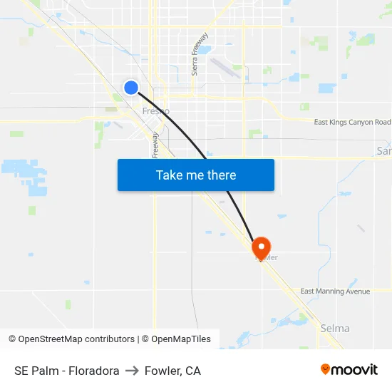 SE Palm - Floradora to Fowler, CA map